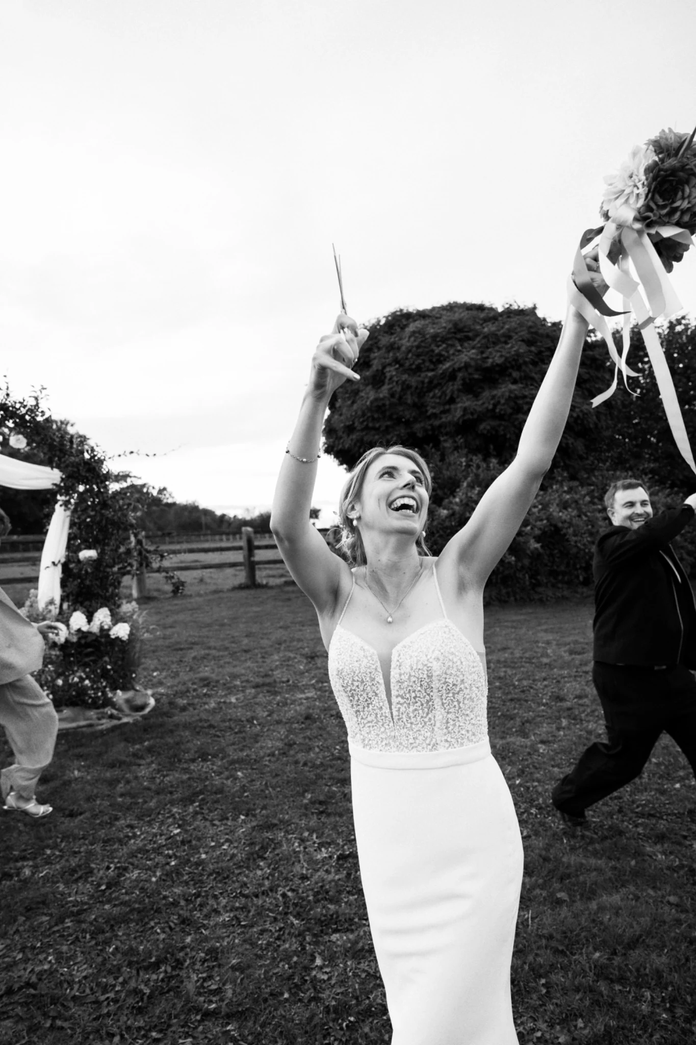 The bride celebrates with her loved ones after the ceremony